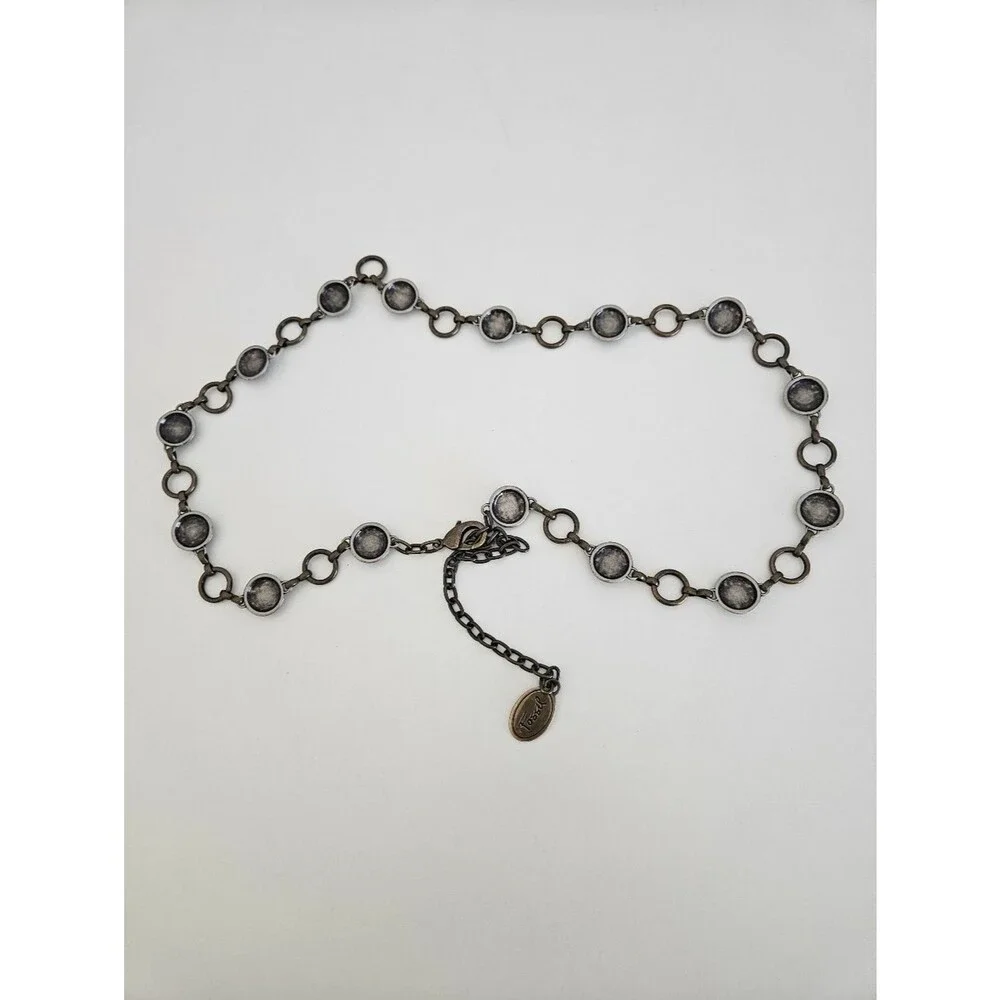 Fossil Medallion Brass Silver Ring Chain Belt Adjustable One Size Rodeo Western